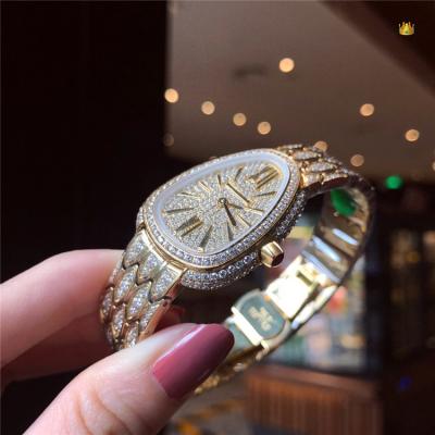 Replica Serpenti Swiss Quartz Movement Womens Watch Full Diamonds Dial Stainless Steel Diamonds E34