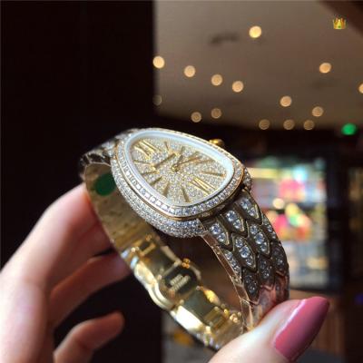 Replica Serpenti Swiss Quartz Movement Womens Watch Full Diamonds Dial Stainless Steel Diamonds E34