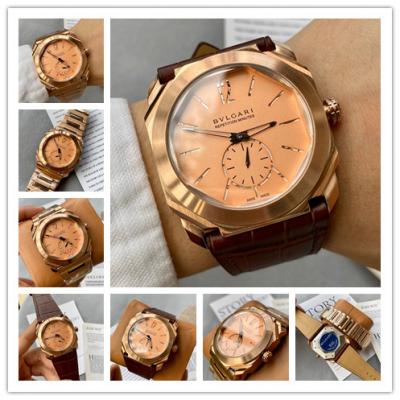 Replica Octo Swiss Quartz Movement Mens Watch Champagne Dial Leather Strap E42