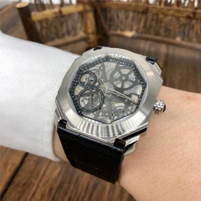 Replica Octo A21j Automatic Movement Mens Watch Skeleton Dial Leather Strap E46