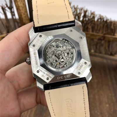 Replica Octo A21j Automatic Movement Mens Watch Skeleton Dial Leather Strap E46