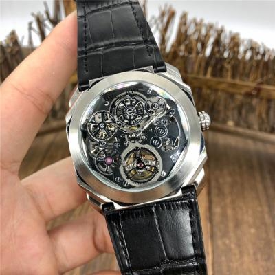 Replica Octo A21j Automatic Movement Mens Watch Skeleton Dial Leather Strap E47