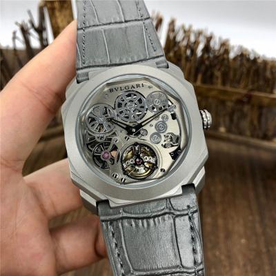 Replica Octo A21j Automatic Movement Mens Watch Skeleton Dial Leather Strap E47