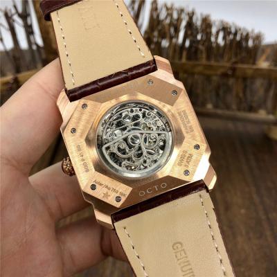 Replica Octo A21j Automatic Movement Mens Watch Skeleton Dial Leather Strap E47