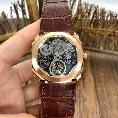 Replica Octo A21j Automatic Movement Mens Watch Skeleton Dial Leather Strap E47