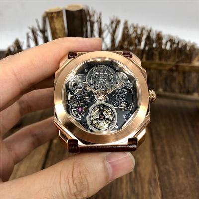 Replica Octo A21j Automatic Movement Mens Watch Skeleton Dial Leather Strap E47