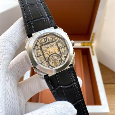 Replica Octo A21j Automatic Movement Mens Watch Skeleton Dial Leather Strap A E50