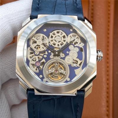 Replica Octo A21j Automatic Movement Mens Watch Skeleton Dial Leather Strap A E50