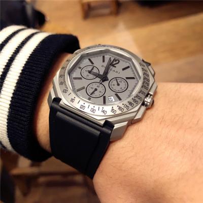 Replica Octo Japan VK Quartz Chronograph Movement Mens Watch Gray Dial Rubber Strap F02