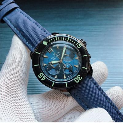 Replica Fifty Fathoms Japan VK Quartz Chronograph Movement Mens Watch Blue Dial Nylon Strap E07