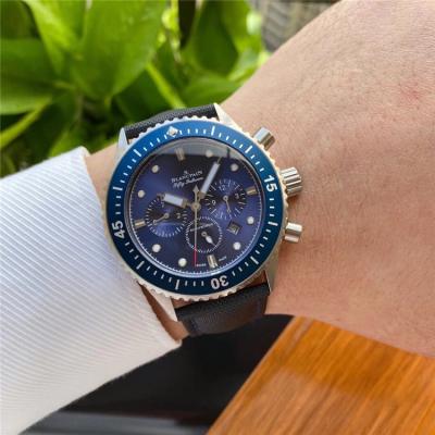 Replica Fifty Fathoms Japan Quartz Chronograph Movement Mens Watch Black Dial Leather Strap E22