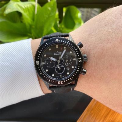 Replica Fifty Fathoms Japan Quartz Chronograph Movement Mens Watch Black Dial Leather Strap E22