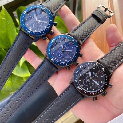 Replica Fifty Fathoms Japan Quartz Chronograph Movement Mens Watch Black Dial Leather Strap E22