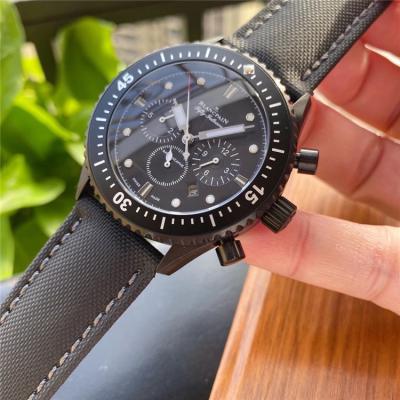 Replica Fifty Fathoms Japan Quartz Chronograph Movement Mens Watch Black Dial Leather Strap E22