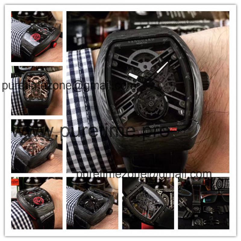 Replica Giga Tourbillon Japan Miyota 8215 Automatic Mens Watch Skeleton Dial Leather Strap E06