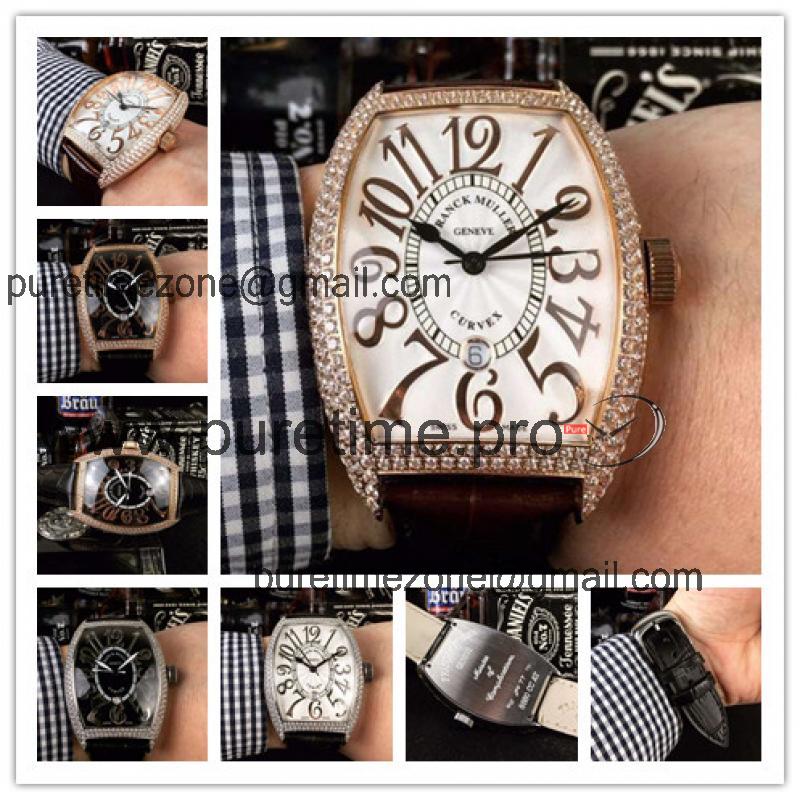 Replica Models A21j Automatic Movement Mens Watch White Dial Diamonds Case Leather Strap E09