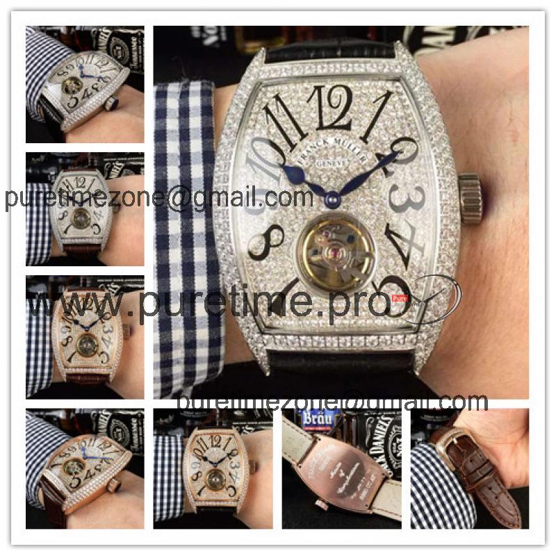 Replica Models A21j Automatic Movement Mens Watch Tourbillon Dial Diamonds Case Leather Strap E10