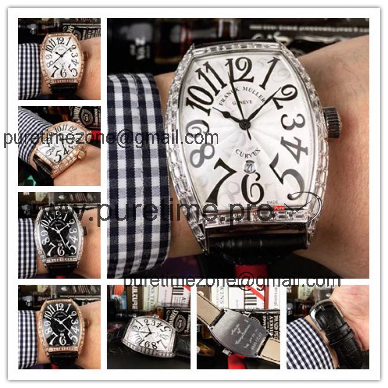 Replica Models A21j Automatic Movement Mens Watch White Dial Diamonds Case Leather Strap E11