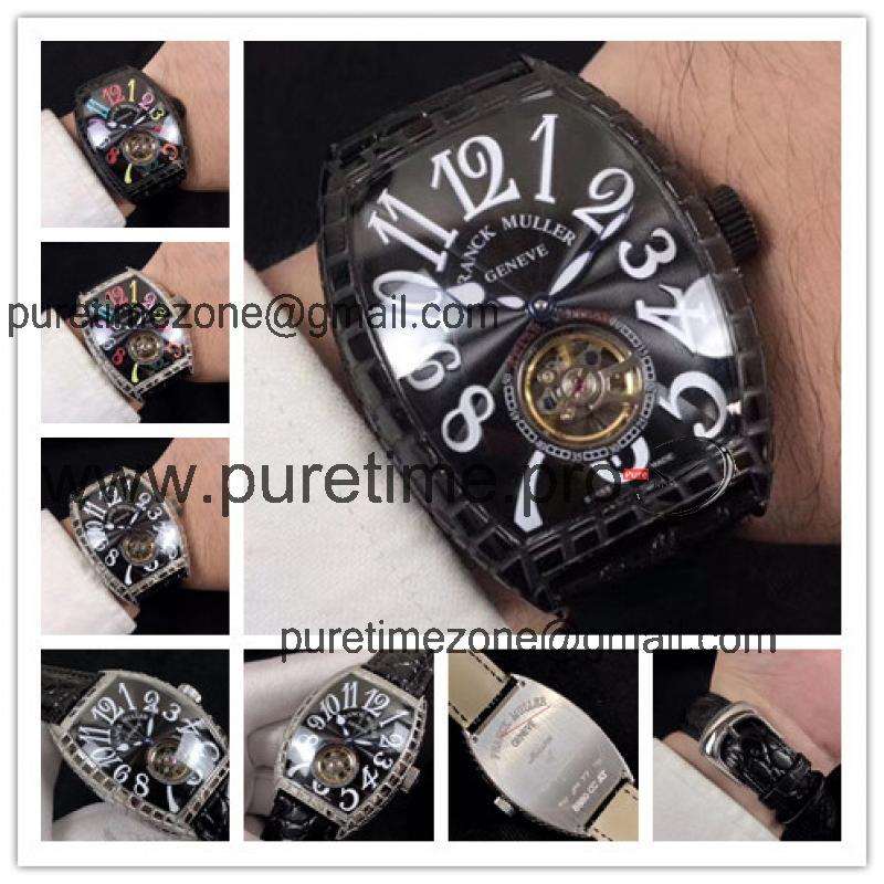 Replica Vanguard A21j Automatic Movement Mens Watch Black Tourbillon Dial Leather Strap C E19