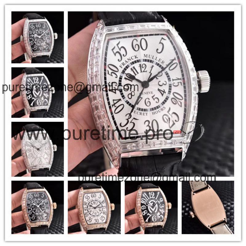 Replica Vanguard Japan Miyota 8215 Automatic Movement Mens Watch White Dial Diamonds Case Leather Strap E20