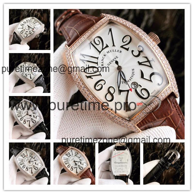 Replica Models A21j Automatic Movement Mens Watch White Dial Diamonds Case Leather Strap E23