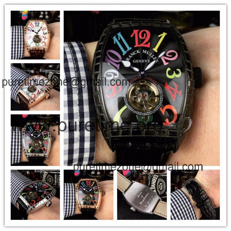 Replica Models A21j Automatic Movement Mens Watch Black Tourbillon Dial Leather Strap E25