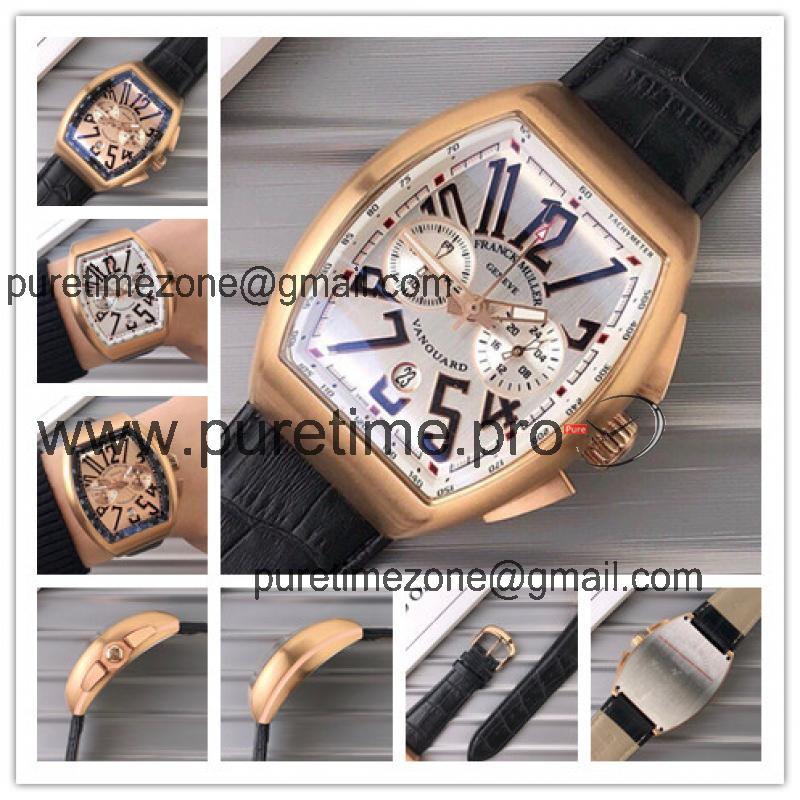 Replica Collection Japan Quartz Chronograph Movement Mens Watch Silver Dial Leather Strap E29