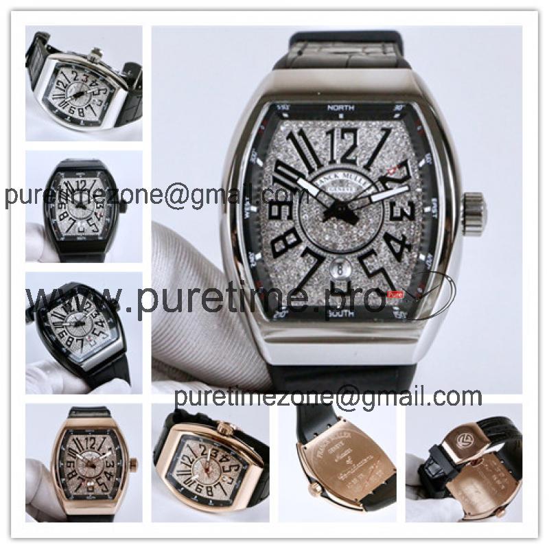 Replica Yachting A21j Automatic Movement Mens Watch Full Diamonds Dial Leather Strap E38