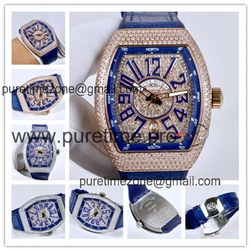 Replica Yachting A21j Automatic Movement Mens Watch Full Diamonds Dial Diamonds Case Leather Strap E39