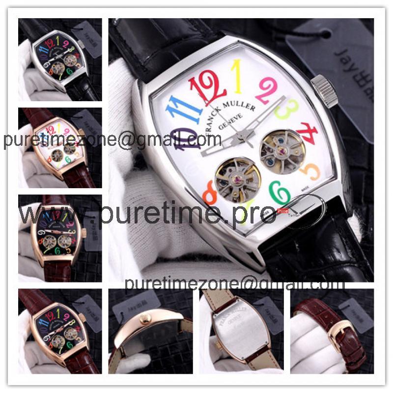 Replica Vanguard A21j Automatic Movement Mens Watch White Double tourbillon Dial Leather Strap E50