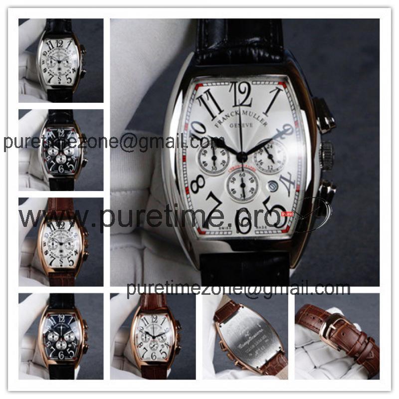 Replica Collection Japan Quartz Chronograph Movement Mens Watch Silver Dial Diamonds Case Leather Strap E61