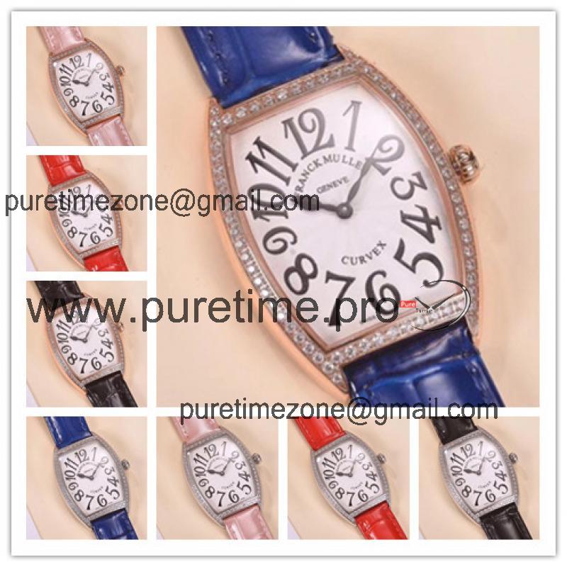 Replica Vanguard Swiss Quartz Movement Womens Watch White Dial Diamonds Case Leather Strap E69