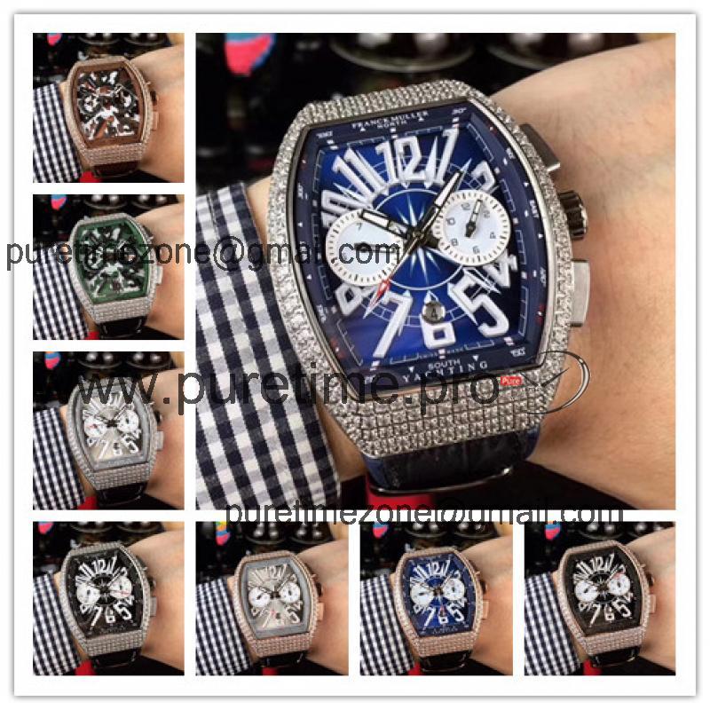 Replica Vanguard Japan Quartz Chronograph Movement Mens Watch Blue Dial Diamonds Case Leather Strap E83