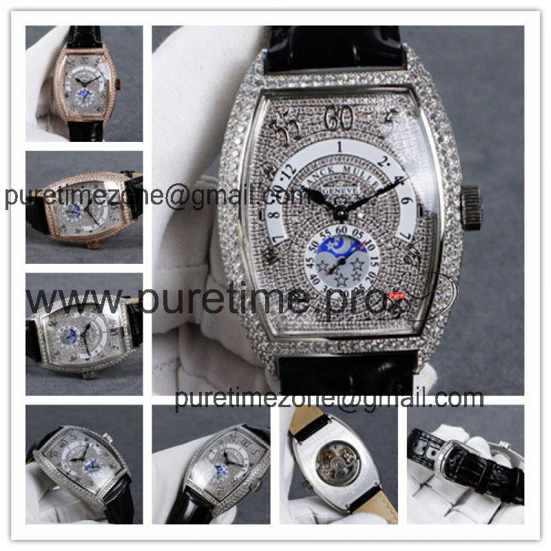 Replica Vanguard A21j Automatic Movement Mens Watch Full Diamonds Dial Diamonds Case Leather Strap E91