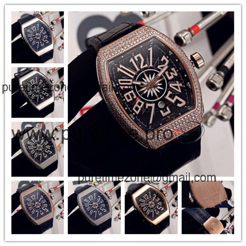 Replica Vanguard A21j Automatic Movement Mens Watch Black Dial Full Diamonds Case Leather Strap E94