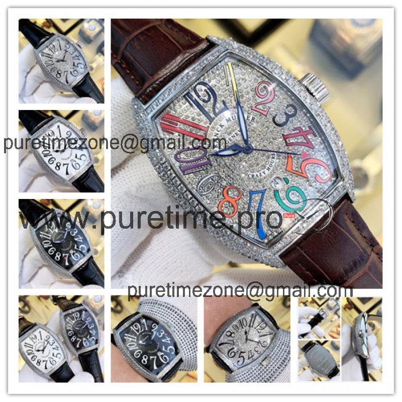 Replica Vanguard A21j Automatic Movement Mens Watch Full Diamonds Dial Full Diamonds Case Leather Strap E107