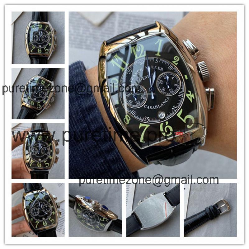 Replica Collection Japan Quartz Chronograph Movement Mens Watch Black Dial Leather Strap E118