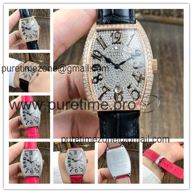 Replica Vanguard Japan Miyota 8215 Automatic Womens Watch Full Diamonds Dial Diamonds Case Leather Strap E124