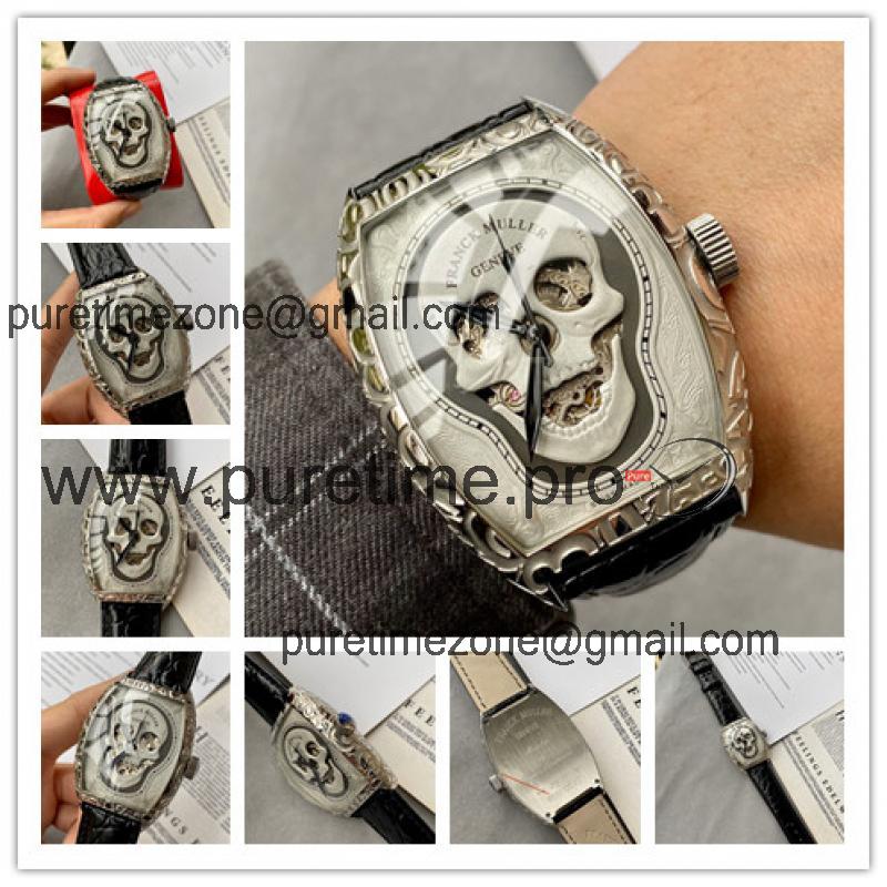 Replica Croco Collections A21j Automatic Movement Mens Watch Silver Skull Dial Leather Strap E163