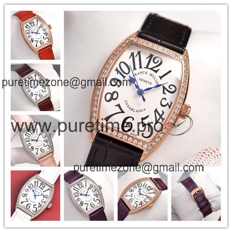 Replica Vanguard Swiss Quartz Movement Womens Watch White Dial Diamonds Case Leather Strap A E169