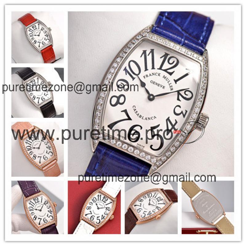 Replica Vanguard Swiss Quartz Movement Womens Watch White Dial Diamonds Case Leather Strap B E169