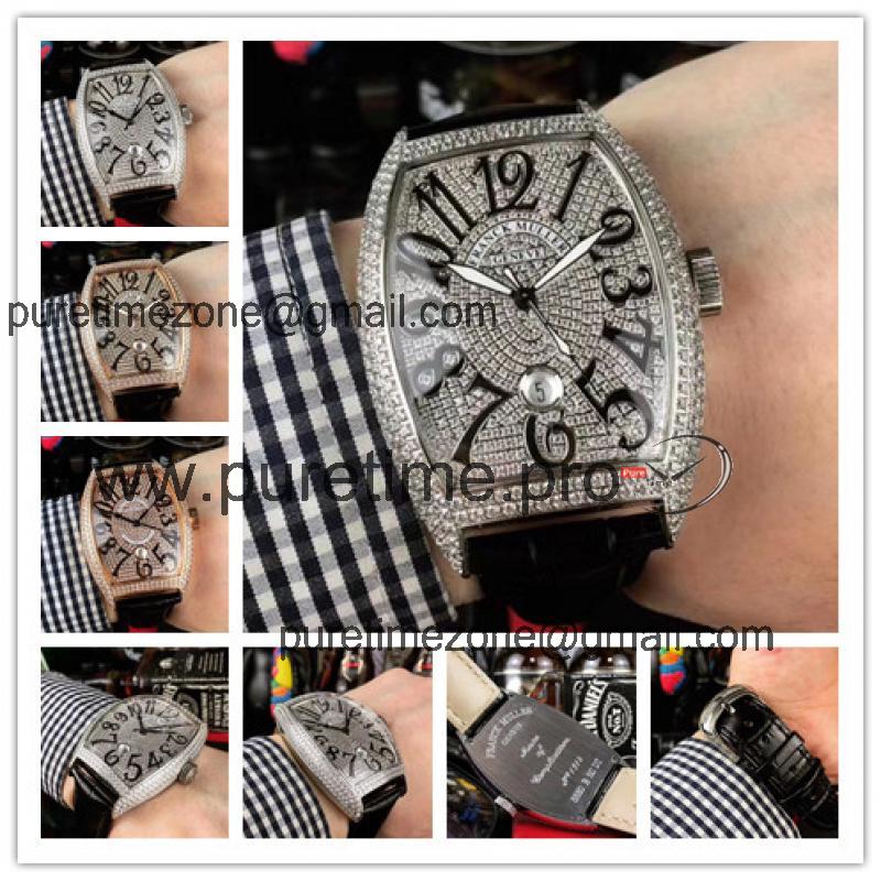 Replica Vanguard Japan Miyota 8215 Automatic Movement Mens Watch Full Diamonds Dial Diamonds Case Leather Strap E184