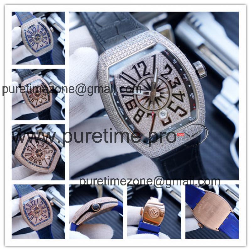 Replica Vanguard A2813 Automatic Movement Mens Watch Diamonds Dial Diamonds Case Leather Strap A E193