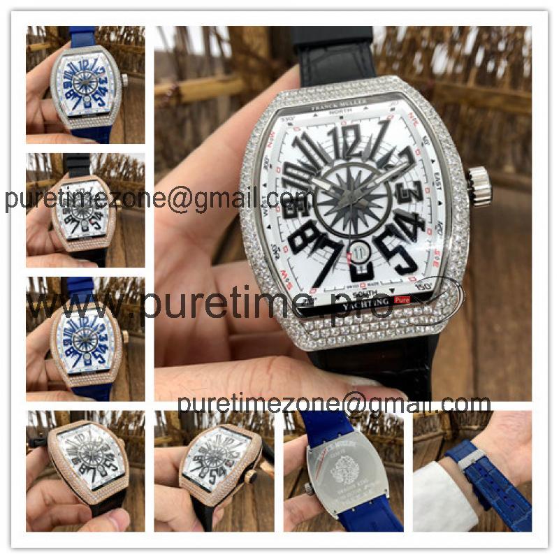 Replica Vanguard A21j Automatic Movement Mens Watch White Dial Diamonds Case Leather Strap B E195