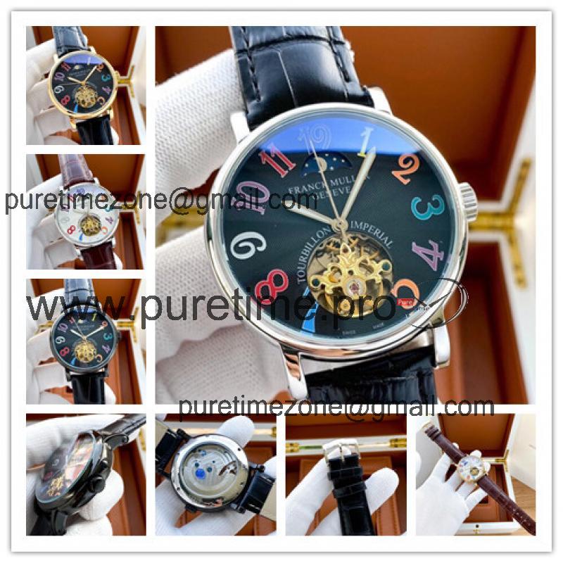 Replica Giga Tourbillon A21j Automatic Movement Mens Watch Black Tourbillon Dial Leather Strap E217