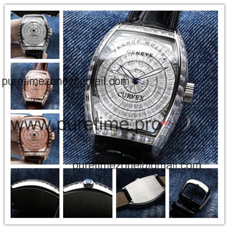 Replica Vanguard Japan Miyota 8215 Automatic Mens Watch Diamonds Dial Diamonds Case Leather Strap E227