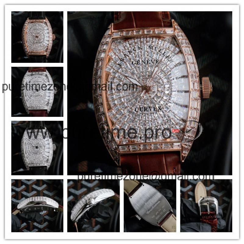 Replica Vanguard A21J Automatic Movement Mens Watch Diamonds Dial Diamonds Case Leather Strap E228