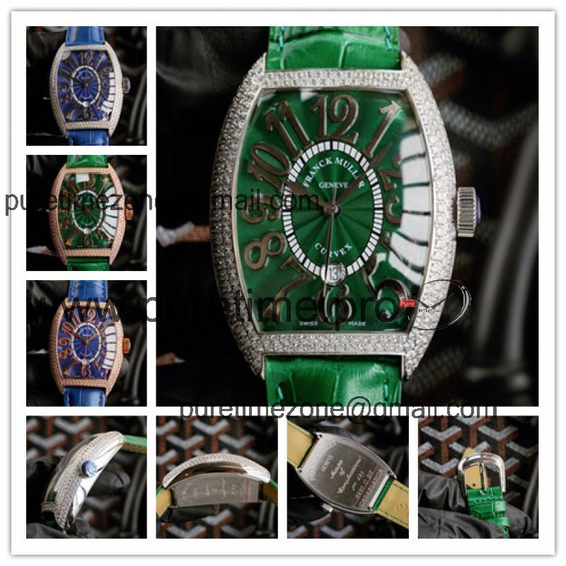 Replica Vanguard A21j Automatic Movement Mens Watch Green Dial Diamonds Case Leather Strap E241