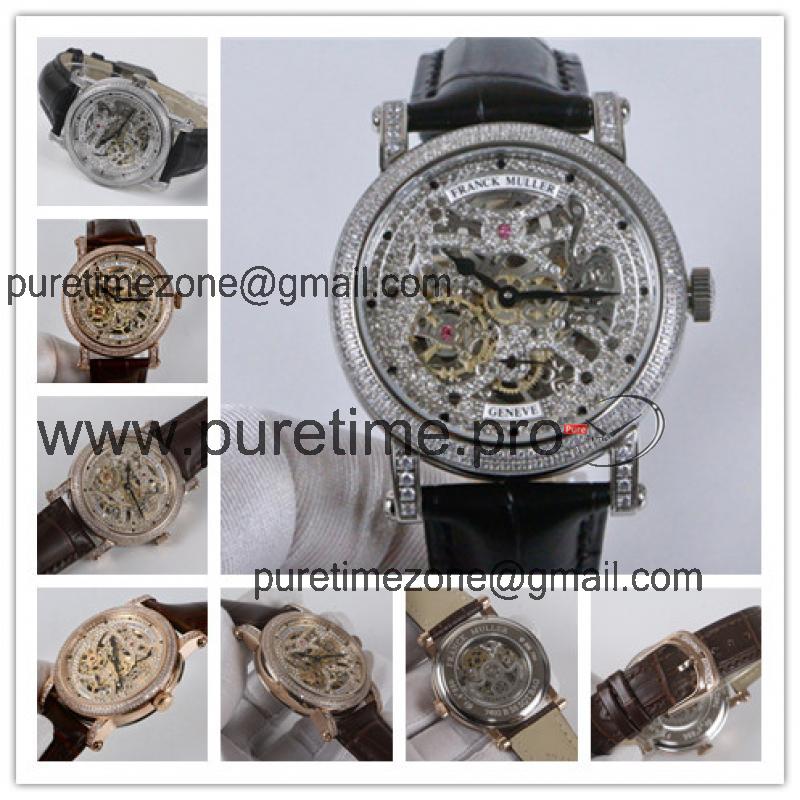 Replica Giga Tourbillon A21j Automatic Movement Mens Watch Skeleton Diamonds Dial Diamonds Case Leather Strap G09