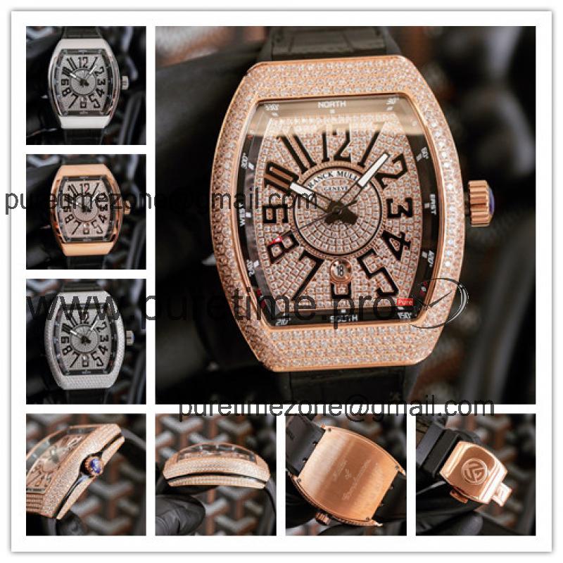 Replica Vanguard A21j Automatic Movement Mens Watch Diamonds Dial Diamonds Case Leather Strap G19